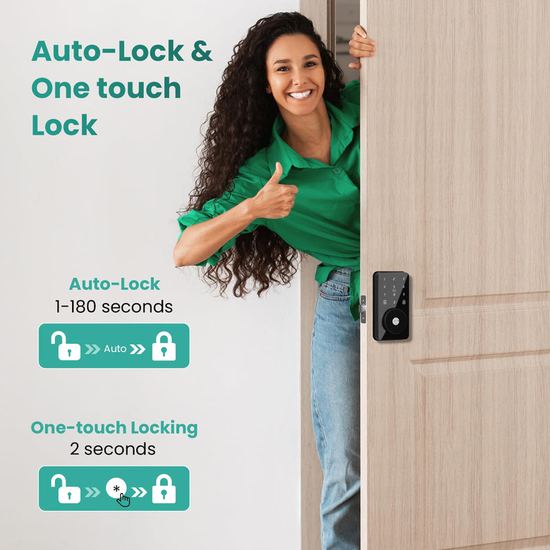 Smart Lock, 4-in-1 Keyless Entry Door Lock for Front Door, Digital Door Lock with Keypad, Bluetooth Smart Deadbolt, App Control Pitch black