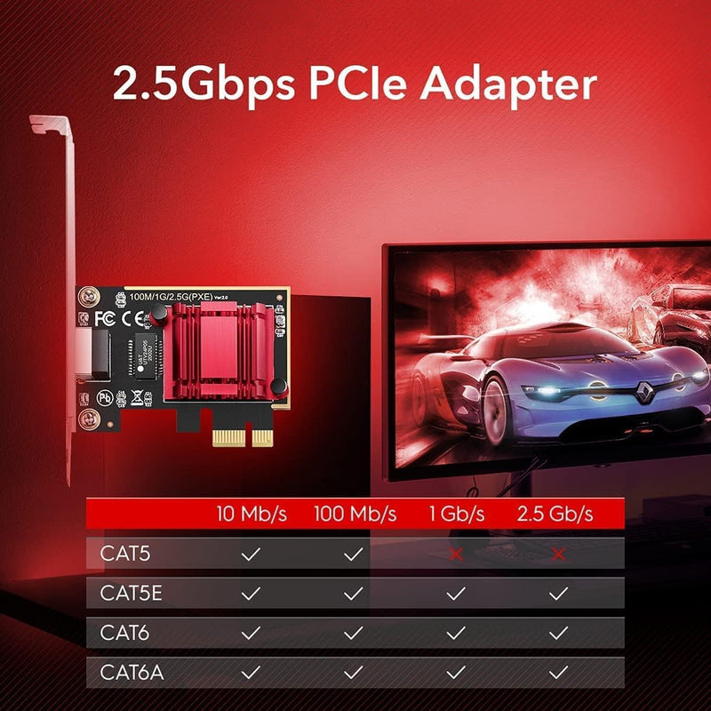 Realtek Chipset 2.5Gb Gigabits Gbps PCIe PCI Express Ethernet Network Interface Card Adapter with Low Profile Bracket for Desktop PC/Mac(No Software) 2.5Gb Ethernet PCIe