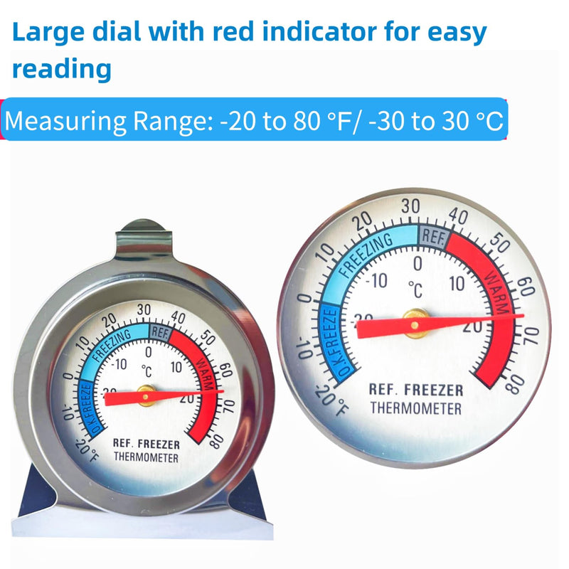 10 Pack Refrigerator Freezer Thermometer, Classic Series Stainless Steel Large Dial Thermometer for Refrigerator Fridge Freezer Cooler 10