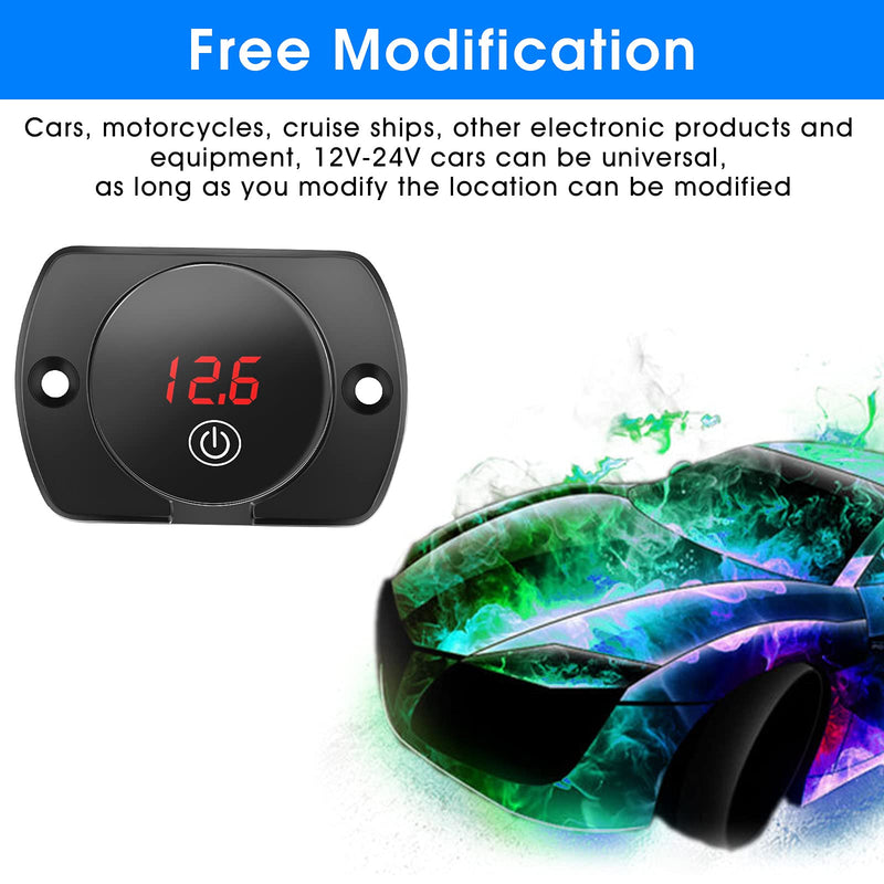 2 Pieces Direct Current 5-48V Car LED Display Voltmeter Waterproof Digital Voltage Gauge Meter with Touch Switch for Boat Marine Vehicle Motorcycle Truck ATV UTV (Red Light) Red Light