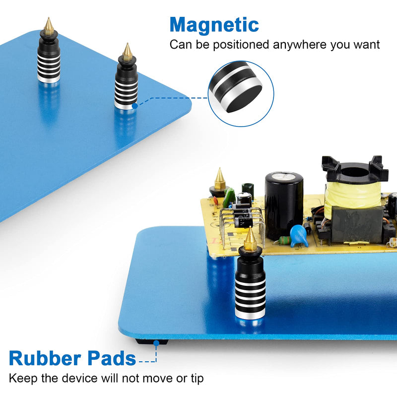 Toolour Magnetic Helping Hand with Light, Third Hand Soldering Tool with 3X LED Magnifier (No Adapter), Soldering Holder with 4 PCB Columns, 4 Flexible Arms Soldering Station, Ideal for Soldering 4AB-BL