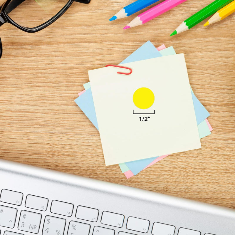 ChromaLabel 0.50 Inch Round Label Removable Color Code Dot Stickers, 1200 Pack, Yellow