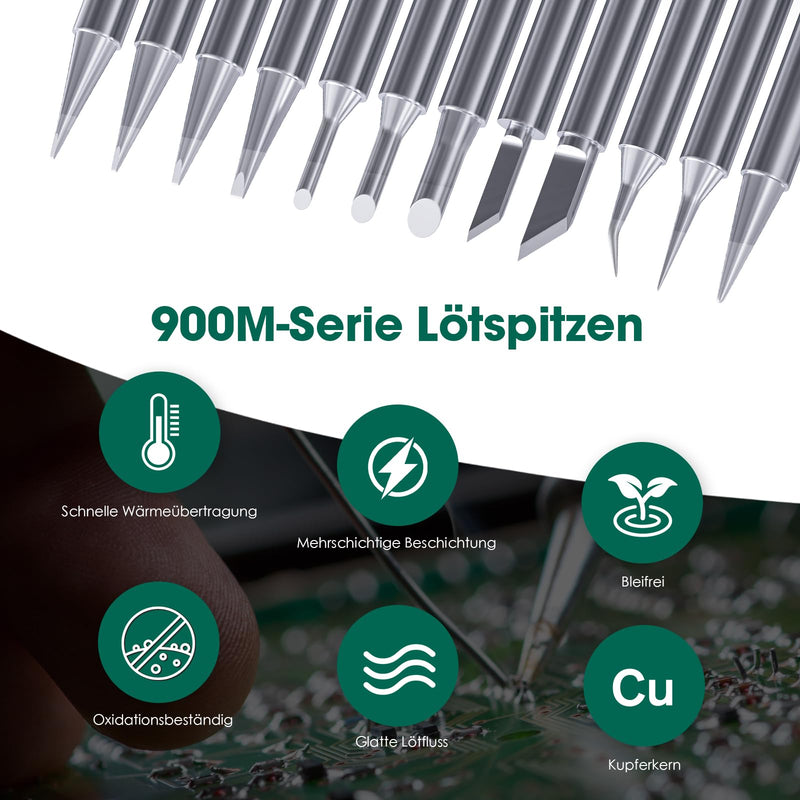 HANGLIFE 900M Soldering Tips (Pack of 12) Soldering Iron Tips - Replacement Soldering Tips for Soldering Stations, Welding Devices & Accessories | Compatible with Hakko, Yihua, Atten & More Kit 1