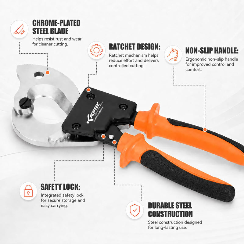 KF CPTEC Ratchet Cable Cutter 300 mm² / 600 MCM, Heavy Duty Ratcheting Wire Cutter for Copper, Aluminum & Multi-Core Electrical Cable with Ergonomic Handle 325AN