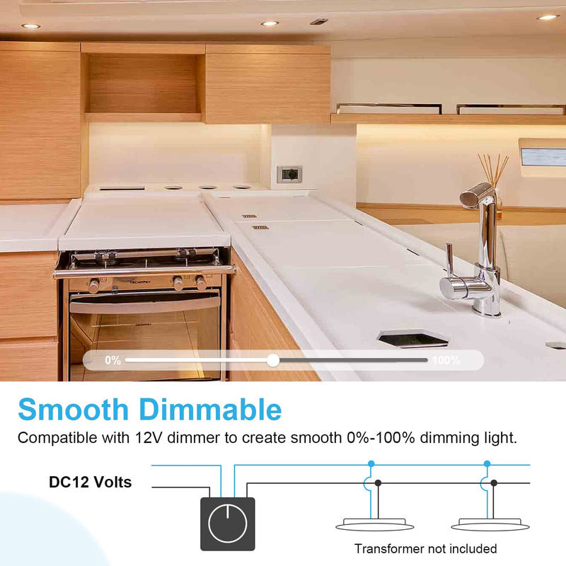 Gr4tec LED recessed spotlight 12V flat, 4 x spot LED dimmable IP44 3W warm white 3000K 84Ra, black cabinet light 12mm ultra flat, ceiling spots LED hole 58-62mm for motorhome caravan wardrobe black/4 x recessed spotlights (without transformer)