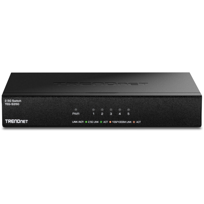 TRENDnet 5-Port Unmanaged 2.5G Gaming Switch, TEG-S350, 5 x 2.5GBASE-T Ports, 25Gbps Switching Capacity, Ethernet Splitter, NDAA & TAA Compliant, Fanless, Wall Mountable, Lifetime Protection, Black
