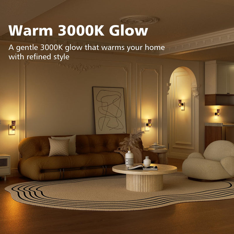 LED Night Lights Plug into Wall, 2-Pack Bright Plug in Nightlights, Dimmable 0-100LM, Dusk-to-Dawn, Wall Sconce-Style, Auto-On/Off, Home Decor for Bedroom, Bathroom, Hallway, Kitchen, 3000K