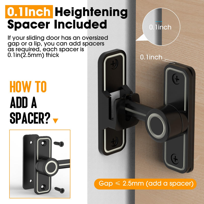 Sliding Barn Door Lock Hardware, 90 Degree Locks for Barn Doors, Flip Gate Latches for Garden, Bathroom, Outdoor, Garage, Window(2 Pack-Luminous Black) 2 Pack-Luminous Black
