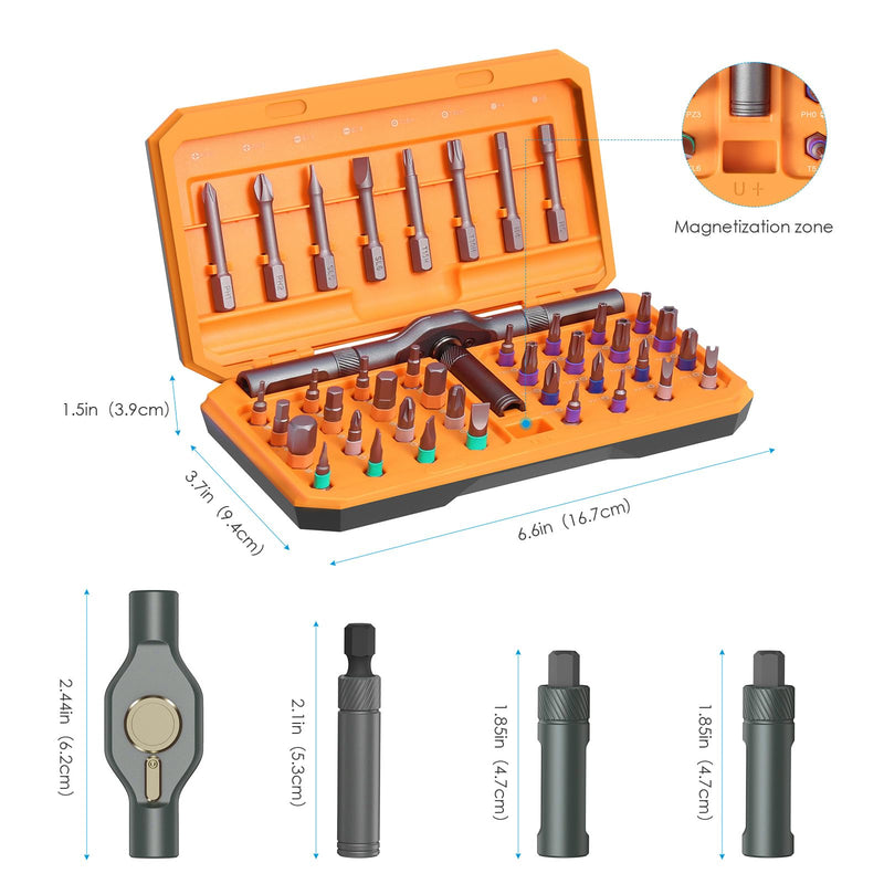 Criacr Upgraded 42 in 1 Magnetic Screwdriver Set, Ratchet Handle Screwdriver Set, Storage Case, Magnetic Bits, Rotatable Ratchet Handle for DIY, Electronics, Furniture Orange