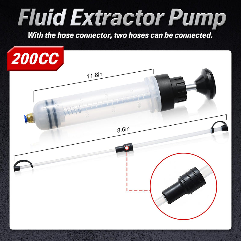 Oil Extractor Pump - 200CC Manual Liquid Extractor, Multi-Function Car Oil Pump, Liquid Transfer Pump, with Two Extension Tubes and Replacement Rubber Rings