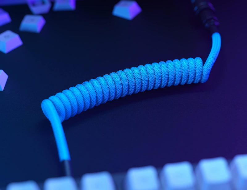 Glorious Coiled Keyboard Cable – USB C Artisan Braided Cables for Mechanical Gaming - Custom (White) White