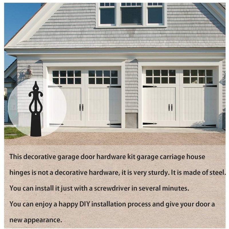 CCJH Metal Garage Door Hardware Decorative Carriage House Accents Dummy Hinges Screw Mounted 6 PCS Black (Rustic Style) Classic Style