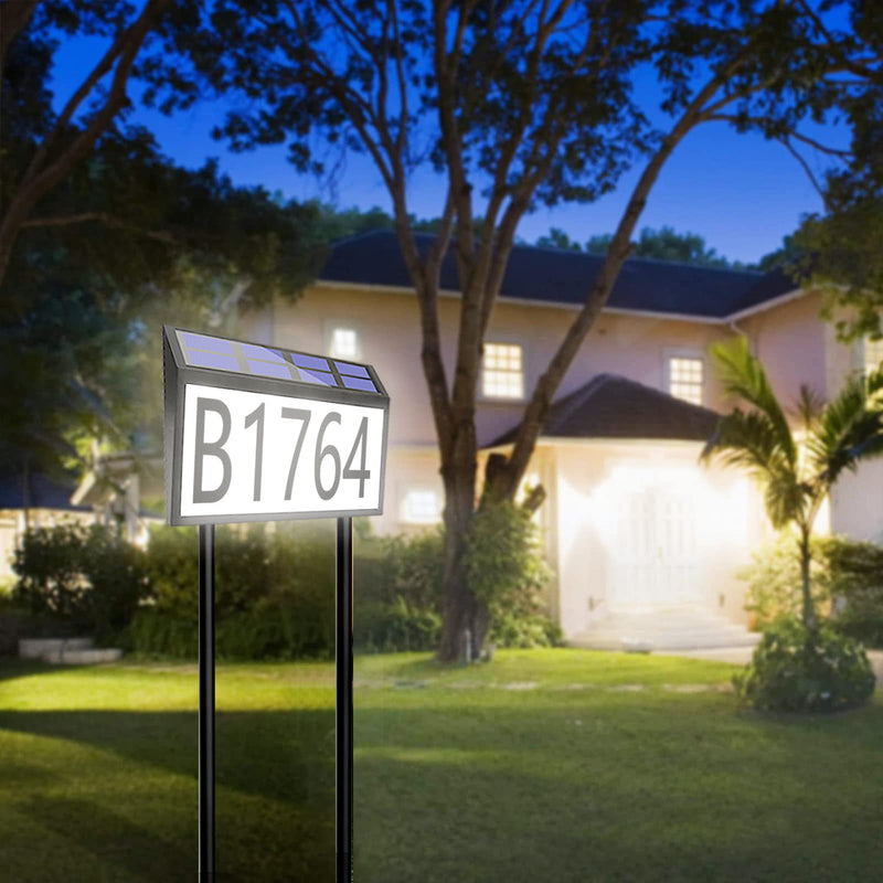 House Numbers, Solar Powered LED Address Plaques Luminous Digital Lights, Solar Powered Address Plaques with 2 Stakes for House Yard Garden, Innovative Dual Installation, Included 3 Sets Numbers & 26 Inserted Into The Ground (Black)