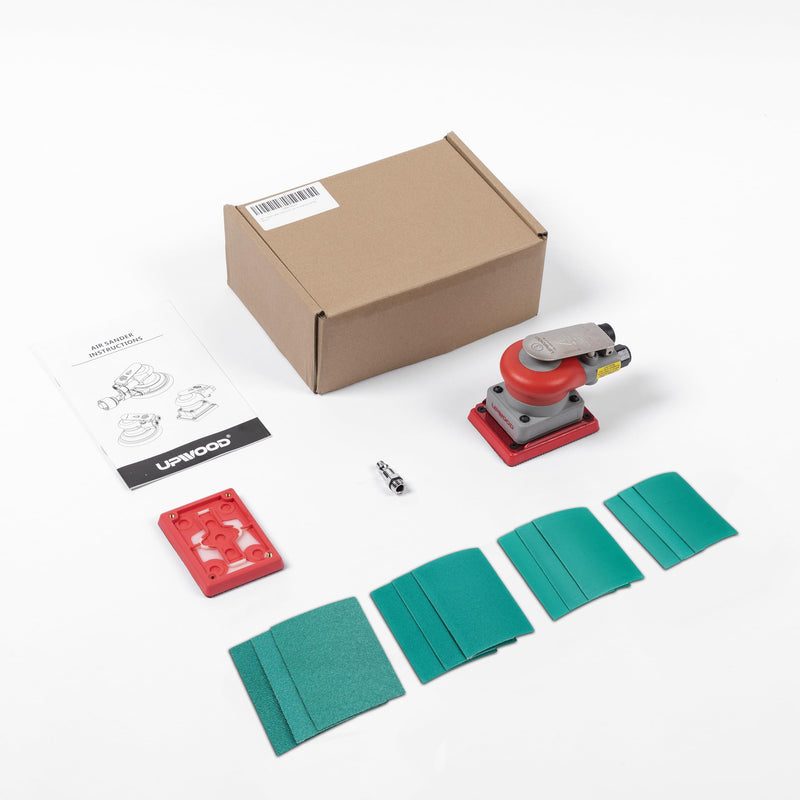 Pneumatic random orbital sander 3 x 4-inch light weight palm sander 1/8" (3 mm) diameter orbit 10000 RPM with extra backing pad 12pcs sandpaper 3x4in Non-Vacuum