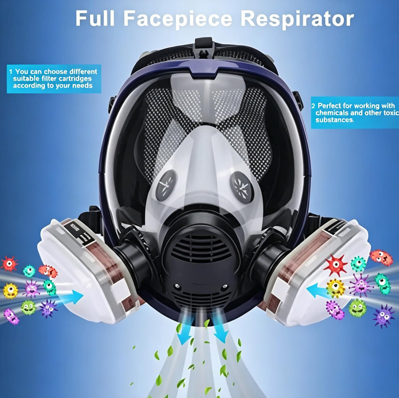 Respirator Mask Full Mask with 10 Filters, Full Face Mask, Dust Mask, Reusable Dust Mask for Sanding, Painting, Polishing, Fine Dust, Spraying, Chemicals, DIY RM78