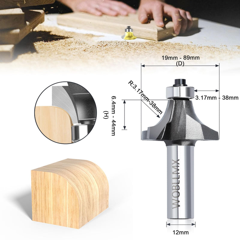 12 mm Shank Rounding Cutter, Radius 20.5 mm, with Ball Bearings Top Carbide Blade Handy Durable and Sharp for Woodworking DIY at Home R-20.5mm 12 mm shaft
