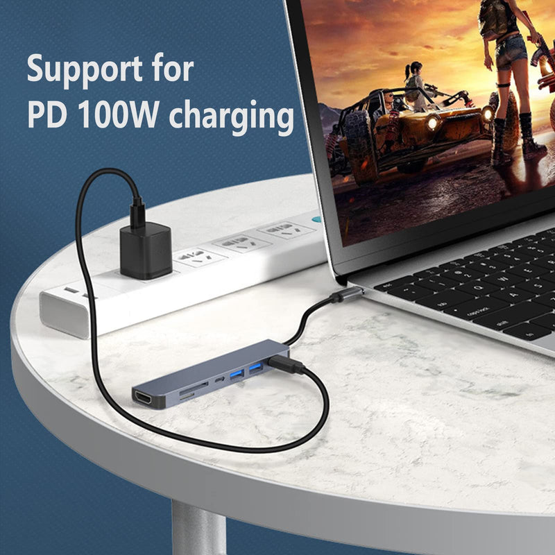 7-in-1 USB C Hub: 4K@30Hz HDTV, USB 3.0/2.0, Type C, SD/TF, PD100W Charging, Compatible with MacBook, iPad, Dell, HP, Samsung, Huawei 7 in 1 hub