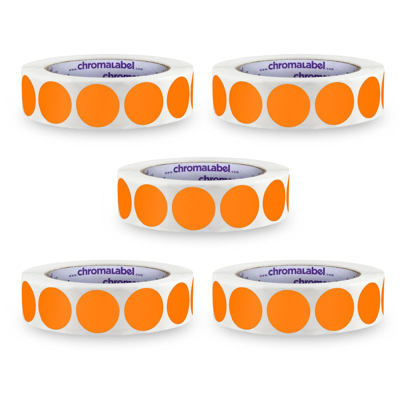 ChromaLabel 1" Circle Sticker Labels, Easy-to-Write Colored Dot Stickers, Permanent Adhesive – 1,000 Orange Stickers per Roll, Pack of 10