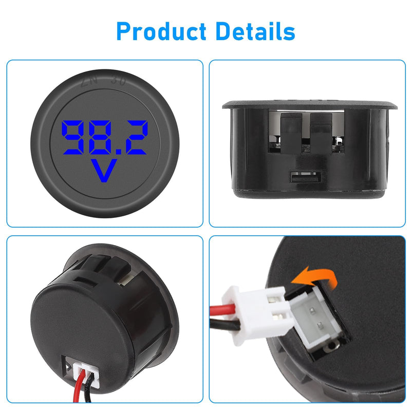 Linkstyle 12V Voltage Gauge, DC 4V-100V Voltmeter Gauge, Digital Voltmeter Voltage Display, Battery Monitor Blue