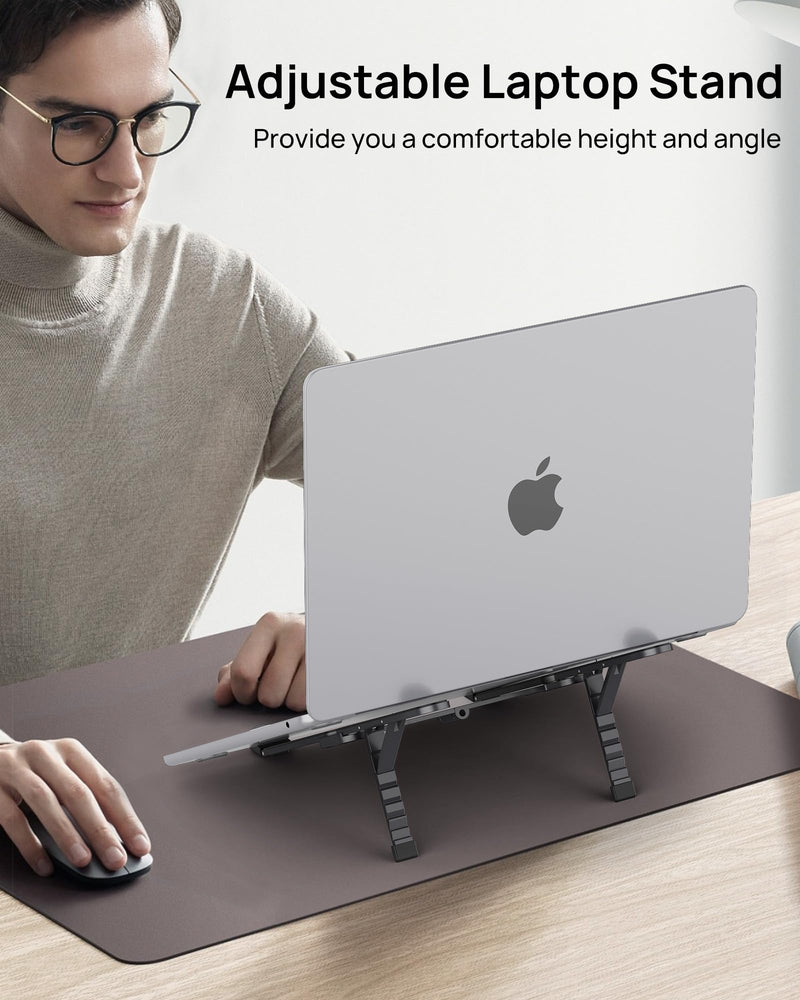 SODI Ultra Compact Foldable Laptop Stand - Portable Laptop Holder for Desk & Travel Use, Ergonomic Aluminum Computer Holder with Adjustable Height for MacBook, Tablet 10-16" (Dark Black, Bi-Fold) Dark Black