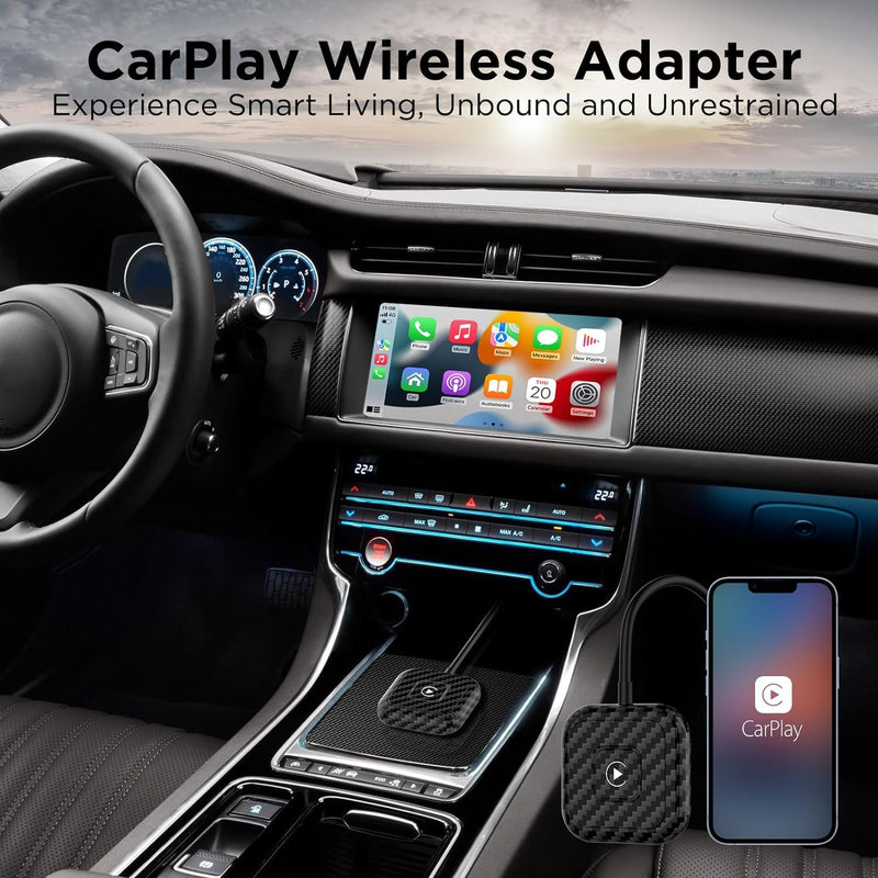 Wireless CarPlay Adapter for Apple iPhone，Wireless Carplay USB Dongle Converter Wired Carplay to Wireless, Support Online Update Plug and Play,Fit for Cars Built-in Wired CarPlay (Carbon) Carbon