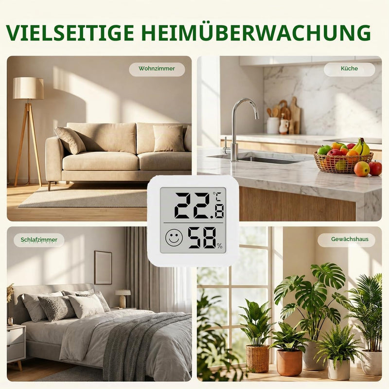 Pack of 6 Mini Hygrometer Digital Hygrometer Indoor Hygrometer with Smiley Indicator, Wireless Precision Hydrometer, Freestanding LCD for Home School Wine Cellar Greenhouse Cellar Warehouse (White)
