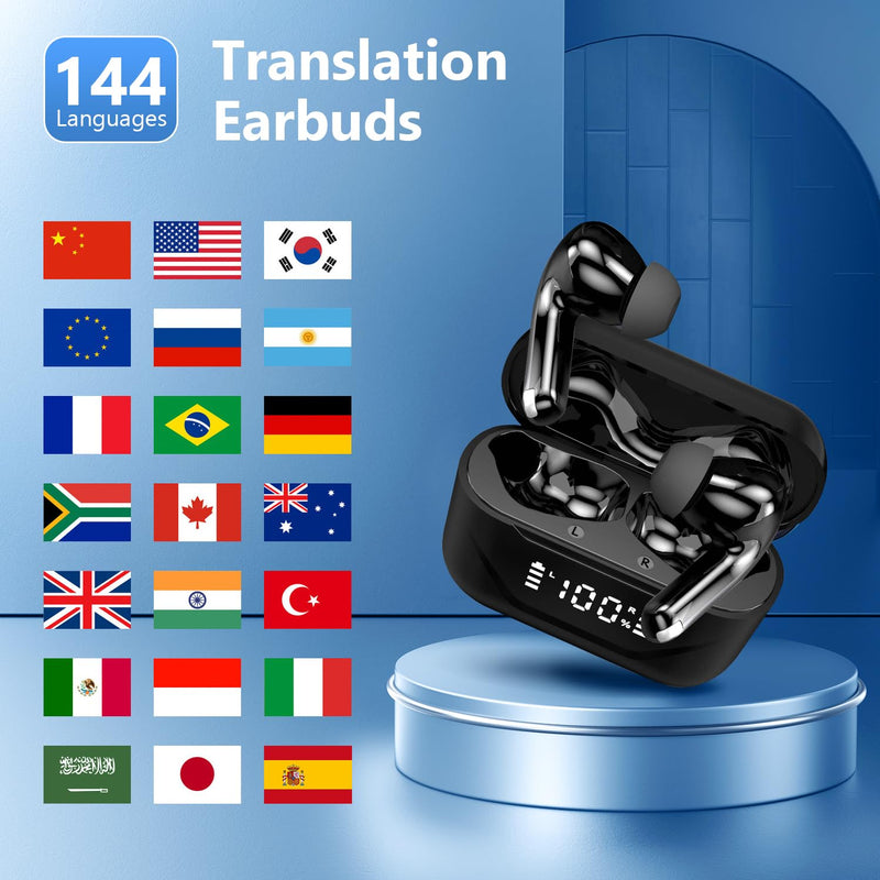 Translation Earbuds Real Time,3 in 1 Language Translator Earbuds in Real Time 144 Languages & Accents, Translation Headphones Wireless Bluetooth for iPhone and Android Ear Bud Translator(Black)