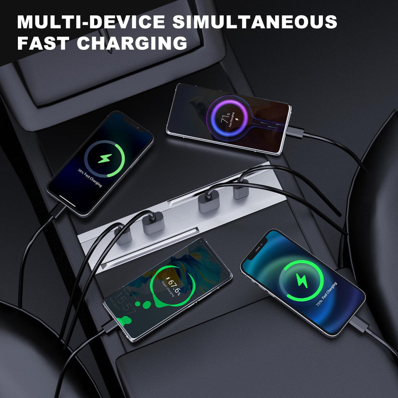 USB Hub for Tesla 2024 Model 3 Highland Center Console, 27W - 65W Fast Charging, Accessories for Tesla Model 3 Highland 2024 Docking Station