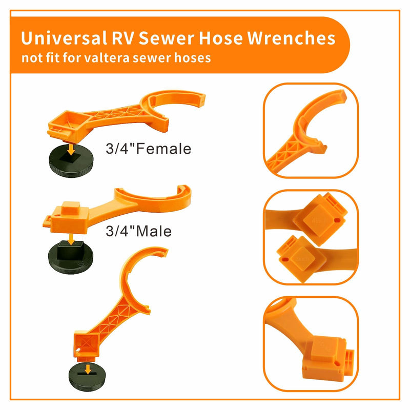 2PC Universal Fit RV Sewer Hose Wrench, RV Sewer Hose Fitting Wrench, Fits Most 3-Inch and 4-Inch Male/Female RV Sewer Caps, Multi-purpose Rv Sewer Wrench, Connect and Disconnect Sewer Hose Fittings