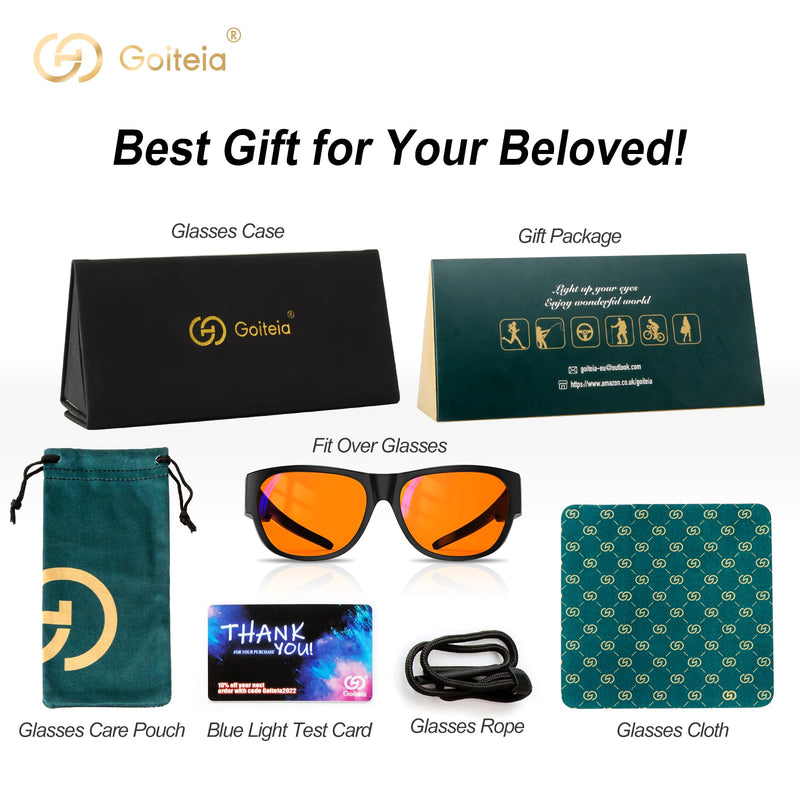 Goiteia 100% Orange Blue Light Blocking Fit over Glasses-Amber Tint Computer Gaming Glasses for Better Sleep/Eyes Strain/Light Sensitive-Ultra Light