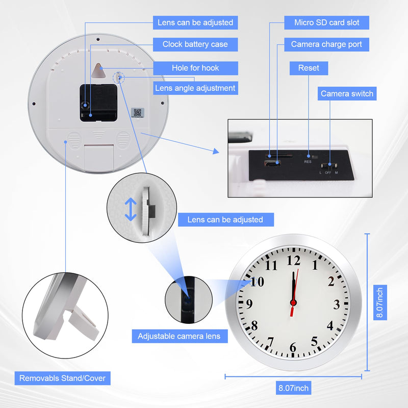 Hidden Camera Wall Clock - FHD Nanny Cam with Motion Detection - Spy Camera for Indoor Office Home Security - No WiFi Function - SD Card Not Included