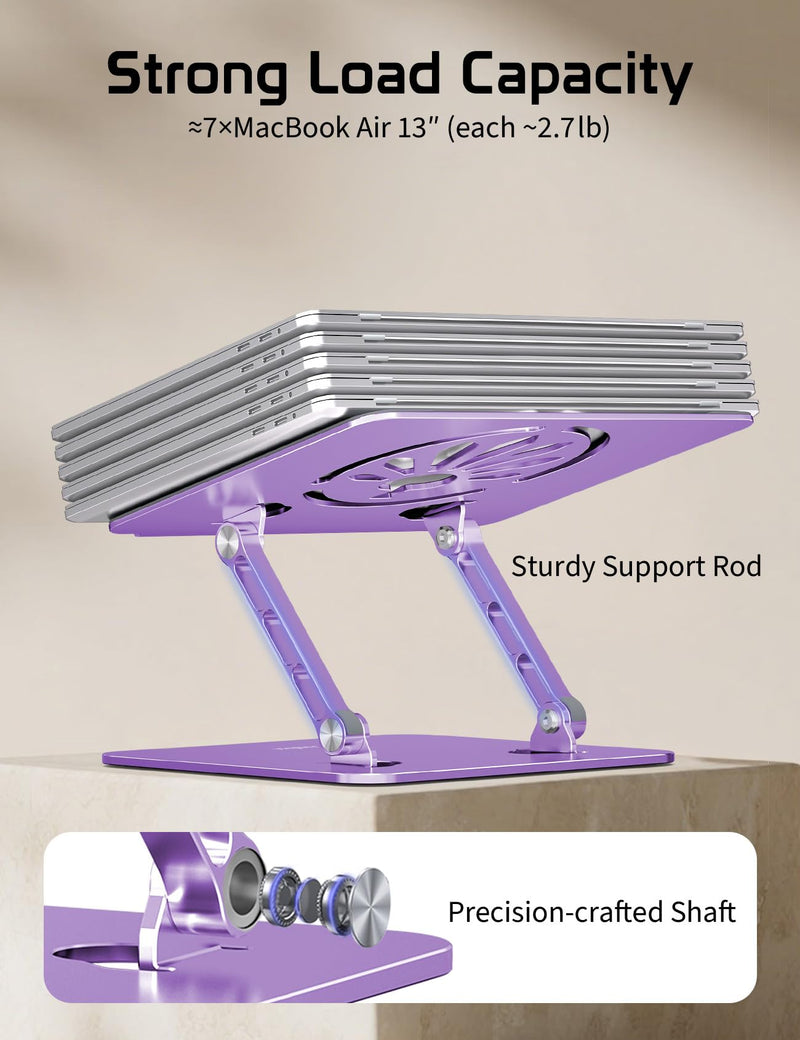 Aluminum Laptop Stand for Desk – Adjustable Ergonomic Laptop Riser, Foldable & Portable Holder Fit for MacBook & 10"-16" Laptops for Office, Home & Travel,Purple Purple