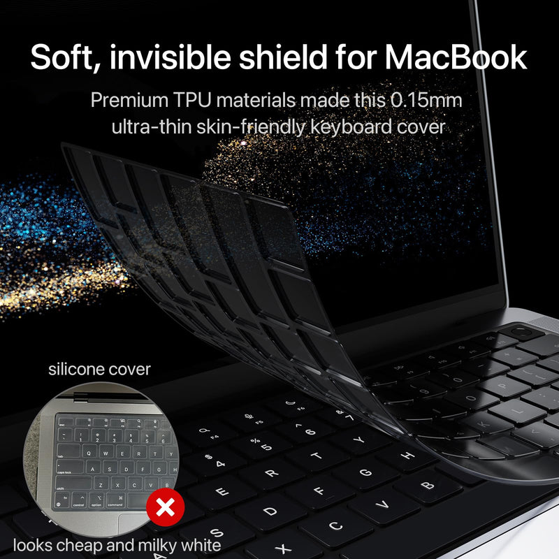 Premium Keyboard Cover Protector, Ultra Thin Keyboard Skin for 2023 MacBook Air 15" M2 A2941, MacBook Pro 14"/16" M3/M2/M1 A2918 A2992 A2991 A2779 A2442 A2780 A2485, MacBook Air 13" M2 A2681 Translucent