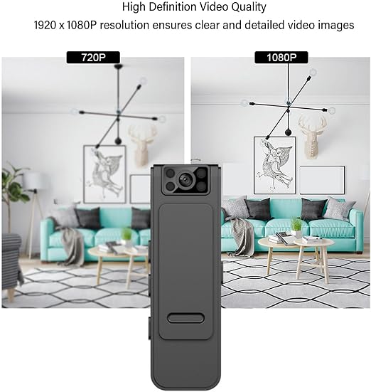 Hidden Body Camera HD 1080P Mini Body Came with Night Vision Wearable Camcorder with 180° Rotatable Lens and Sturdy Clips Small Video Recorder for Security, Indoor, Outdoor