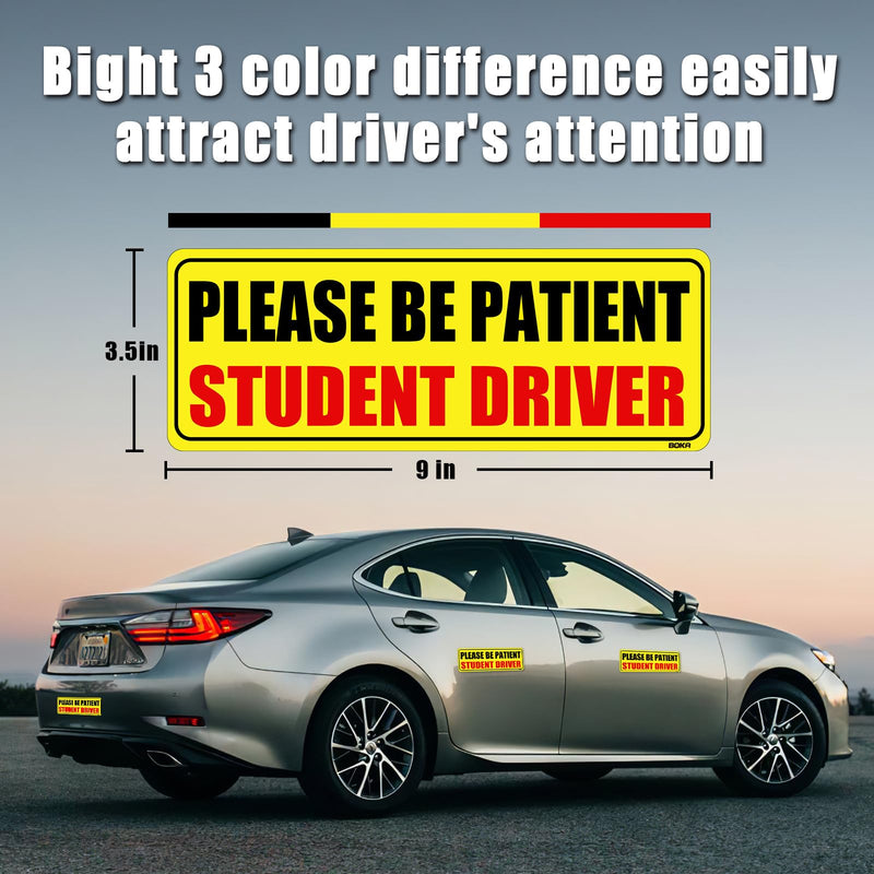 BOKA Student Driver Magnet for Car, Upgraded Please Be Patient New Driver Safety Signs, Teen Rookie Novice Driver Vehicle Bumper Magnetic Sticker for Beginner, High Reflective, Red Font, Set of 3 Student-black&red