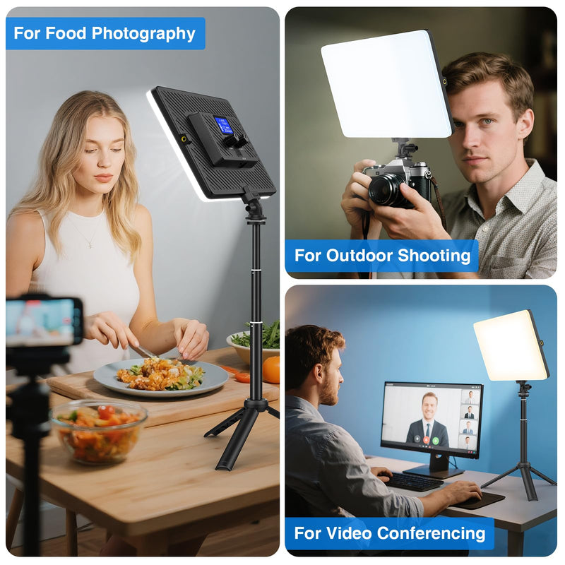 Led Video Light Panel Light with Extendable Tripod, 4000mAh Rechargeable Camera Lighting, 2500K-8500K Photo Light for Outdoor Indoor Photography Live Streaming Zoom Calls Video Recording