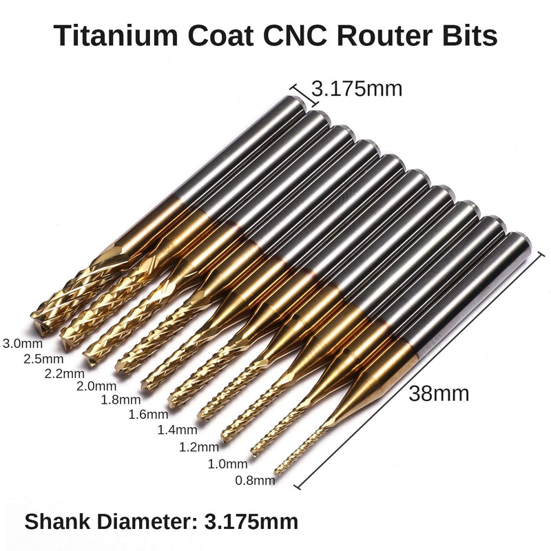Genmitsu end mill set with a total of 40 CNC router bits, 3.175mm (1/8") shank, CNC milling cutter set with 2-groove flat and ball nose milling cutters, Nano Blue coating & titanium coating, MC40A MC40A (40PCS)