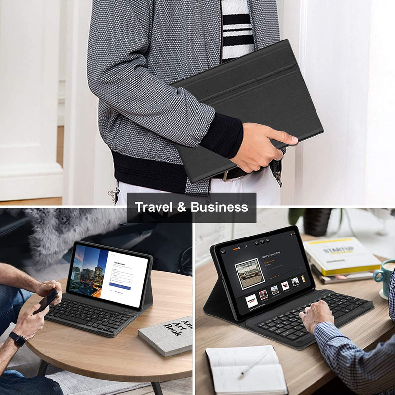 Case with Keyboard for T-Mobile Revvl Tab 5G 10.36 inch Tablet 2023 Released, Slim PU Stand Cover with Magnetically Detachable Wireless Bluetooth Keyboard (Black) Black