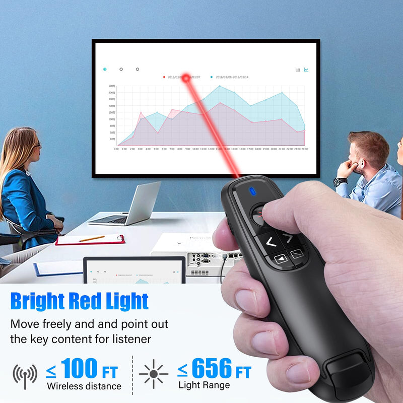 Presentation Clicker Wireless Presenter Remote Clicker, USB C PowerPoint Clicker for Presentation with Laser Pointer, RF 2.4GHz Computer Pointer Clicker Slide Advancer for Google Slides,Mac,Laptop Black