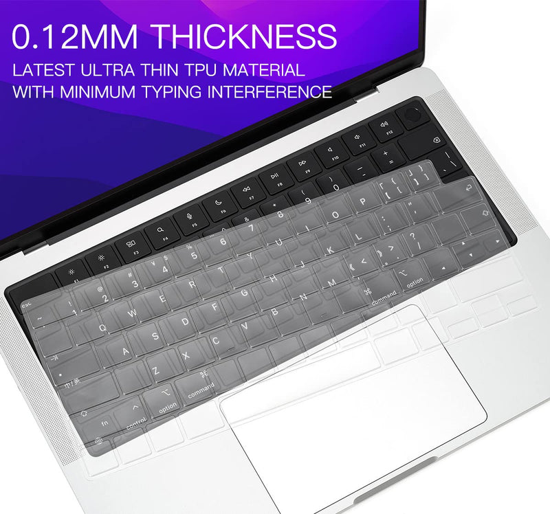 CaseBuy Premium Keyboard Cover for 2024 2023 M2 M3 MacBook Air 15" A2941 A3114, M2 M3 MacBook Air 13.6" A2681 A3113, MacBook Pro 14" 16" A2442 A2779 A2918 A2992 A2485 A2780 A2991 M3 M2 M1 Pro/Max MacBook Pro 14/16 Inch Clear