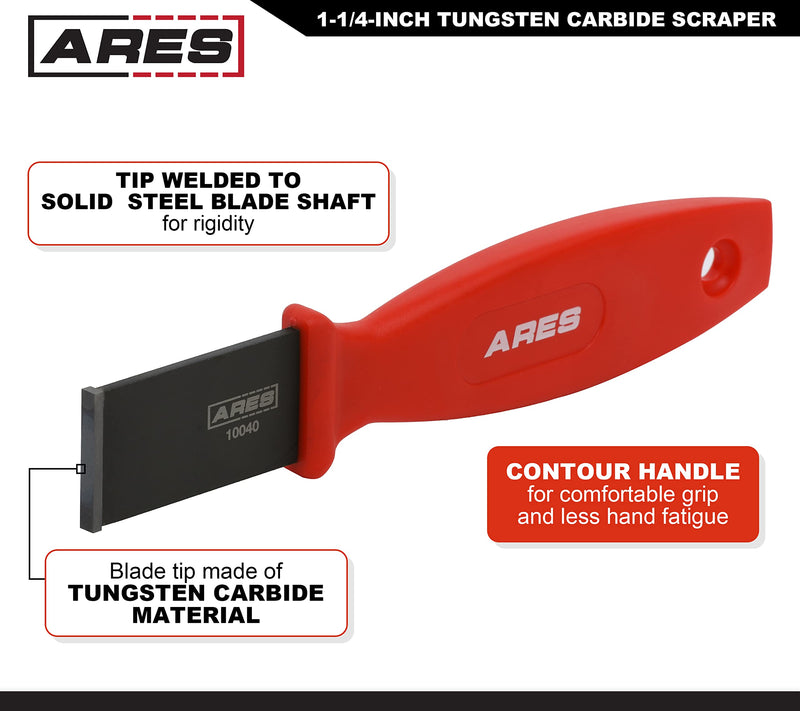ARES 10040 – Tungsten Carbide Scraper – 1-1/4-Inch-Wide Blade – Tungsten Carbide Blade Tip with Abrasive Finish – Removes Residue from Steel, Aluminum, and More 1-1/4-Inch Scraper