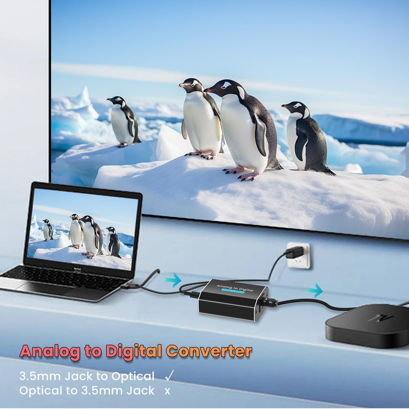 Analog to Digital Audio Converter 3.5mm to Optical Audio Adapter for Enhanced Sound Toslink Optical Output with Optical Cable for TVs, Gaming Consoles, Computers, and projectors etc