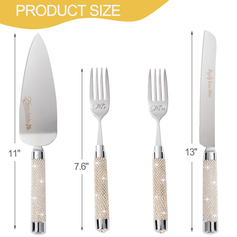 Silver Wedding Cake Knife and Server Set, Cake Cutter and Pie Server Set with Fork for Mr Mrs,Cake Cutting Set for Wedding Anniversary Engagement Birthday Silver