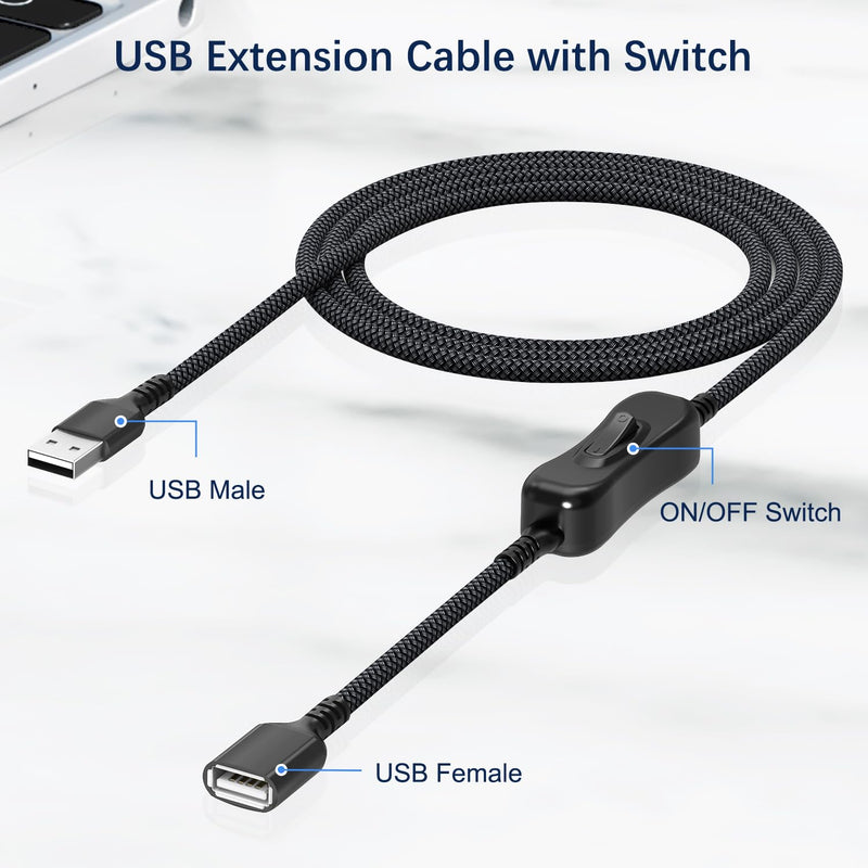 Itramax USB On Off Switch Cable 3.3FT,Inline USB Power Switch USBA Male to Female Extension Cord with Switch Upgraded Toggle Cable for PC,TV,Carplay,LED Strip,Desk Lamp,Fan,Light Black