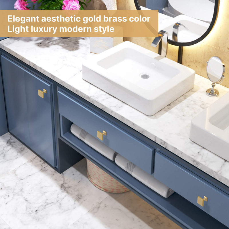 homdiy 10 Pack Brass Cabinet Knob Modern Square Knobs- Gold Kitchen Knob Brass Dresser Drawer Hardware MO6785BB Brushed Gold Kitchen Cabinet Hardware Matte Gold