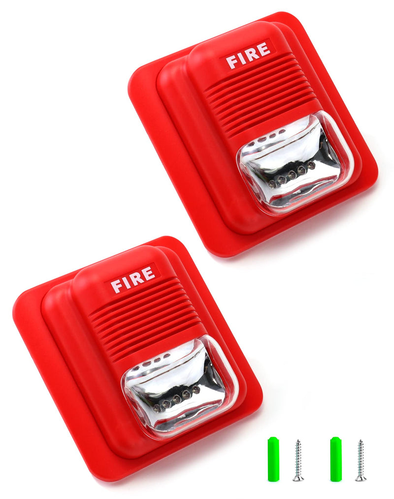 QWORK Fire Alarm, 2 Pack 12 / 24V DC Wired Sound and Light Fire Alarm Warning Strobe Siren Horn, Sound Alarm Security System Sensor