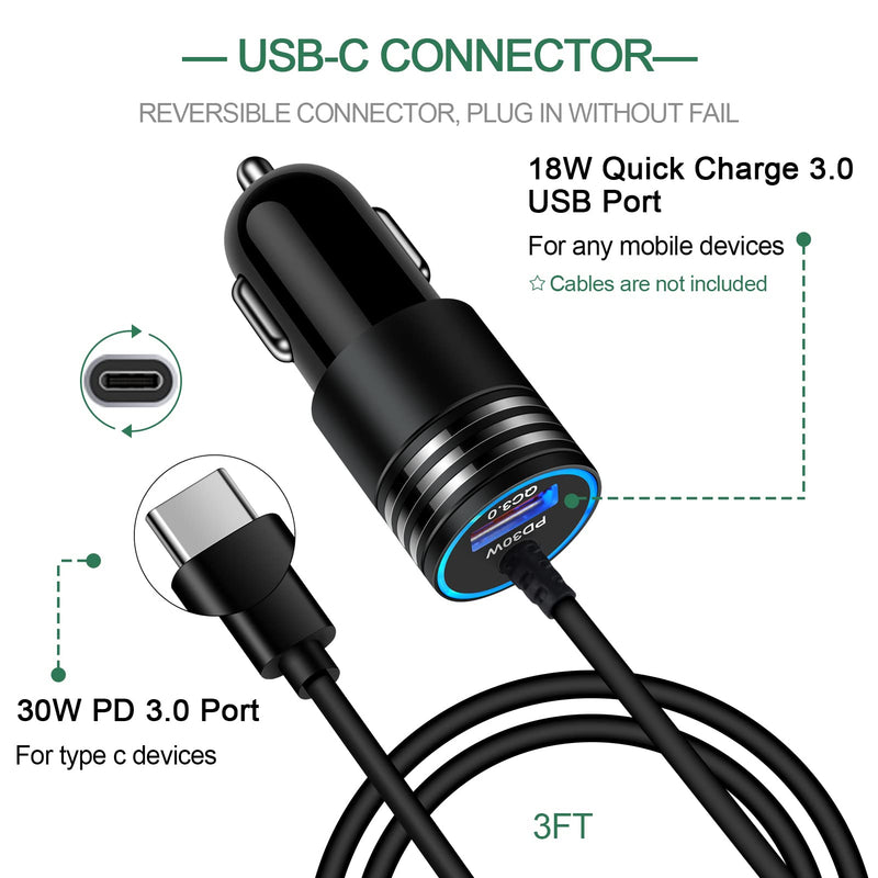 Samsung Car Charger 48W Super Fast USB C Android Car Phone Charger Adapter Cigarette Lighter Charger with Type C Cable Fast Charging for Samsung Galaxy S24 Ultra S23 FE S22 S21 A55 A15 5G A14 A54 A53