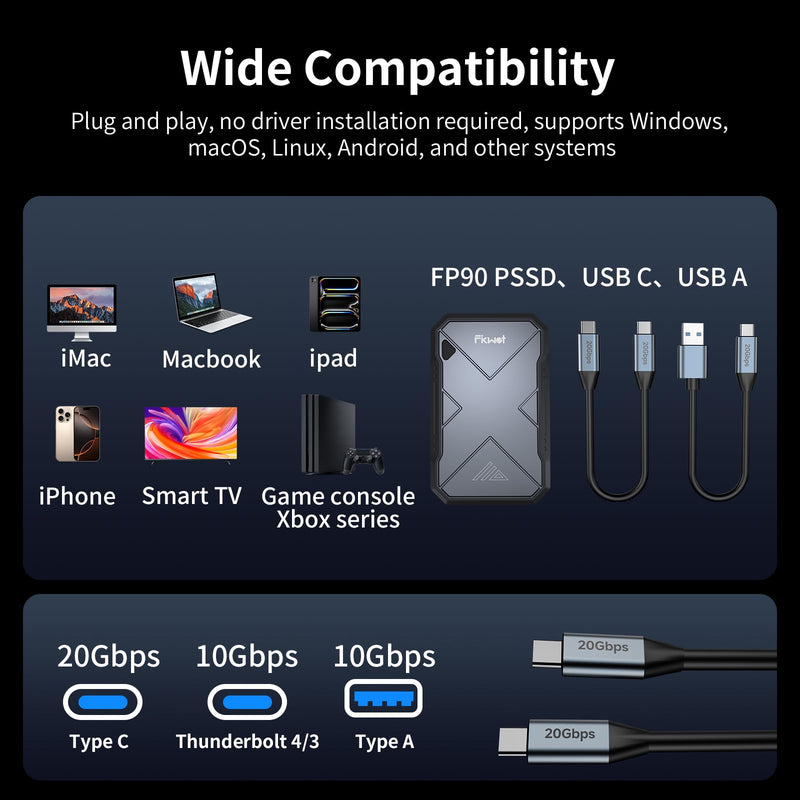 500GB Portable SSD, Up to 2050MB/s, USB 3.2 Gen2 USB-C, IP68 Water & Dust Resistant, Shockproof, External Solid State Drive for Smart TV, Cameras, iPhone 16/15, Windows, Mac and Other Devices (FP90) 500GB