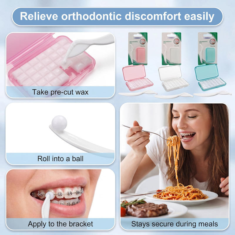 9 Boxes of Braces Wax, Pre-Cutting Wax for Braces, Relieves Irritation and Pain Caused by Friction of Braces (White, Pink, Blue)