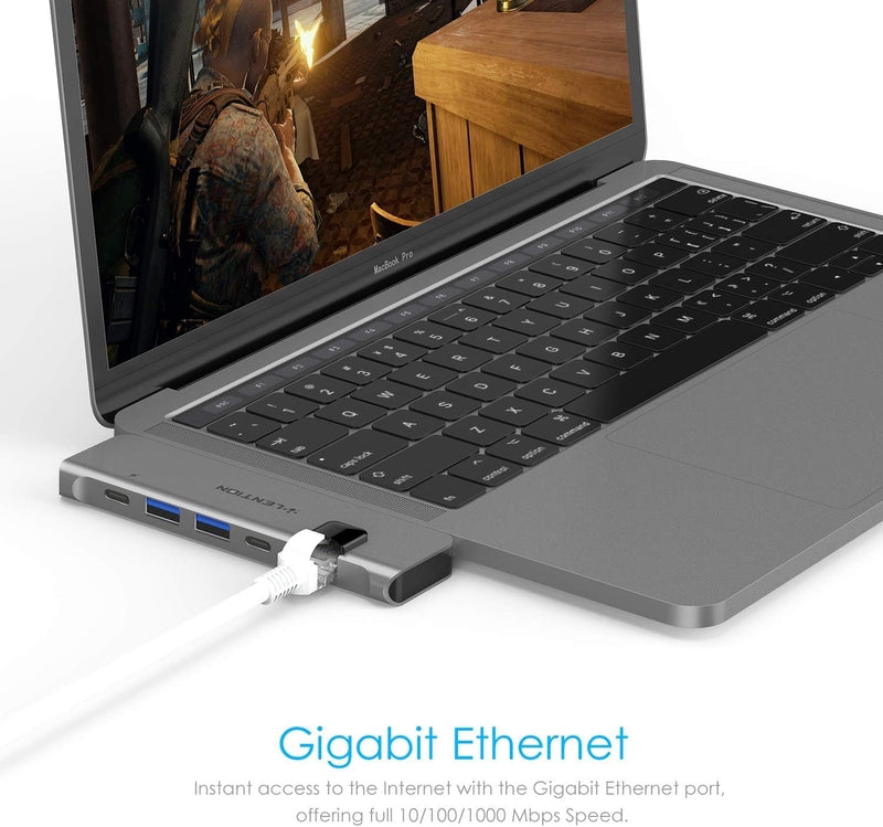 LENTION USB C Hub with Thunderbolt3(PD+Data Transfer+Video Output), 4K HDMI, USB 3.0, Gigabit Ethernet Mac Adapter Compatible 2016-2023 MacBook Pro, Mac Air, More (CS65, Space Gray)
